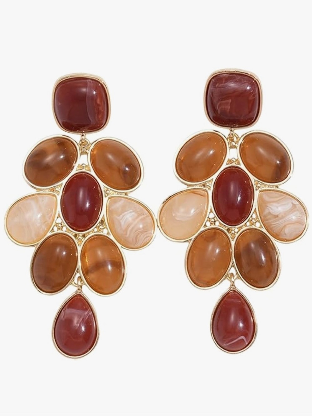 New Anthropologie Multi-Gem Drop Earrings in Amber, Cream, and Rust - Picture 5 of 6